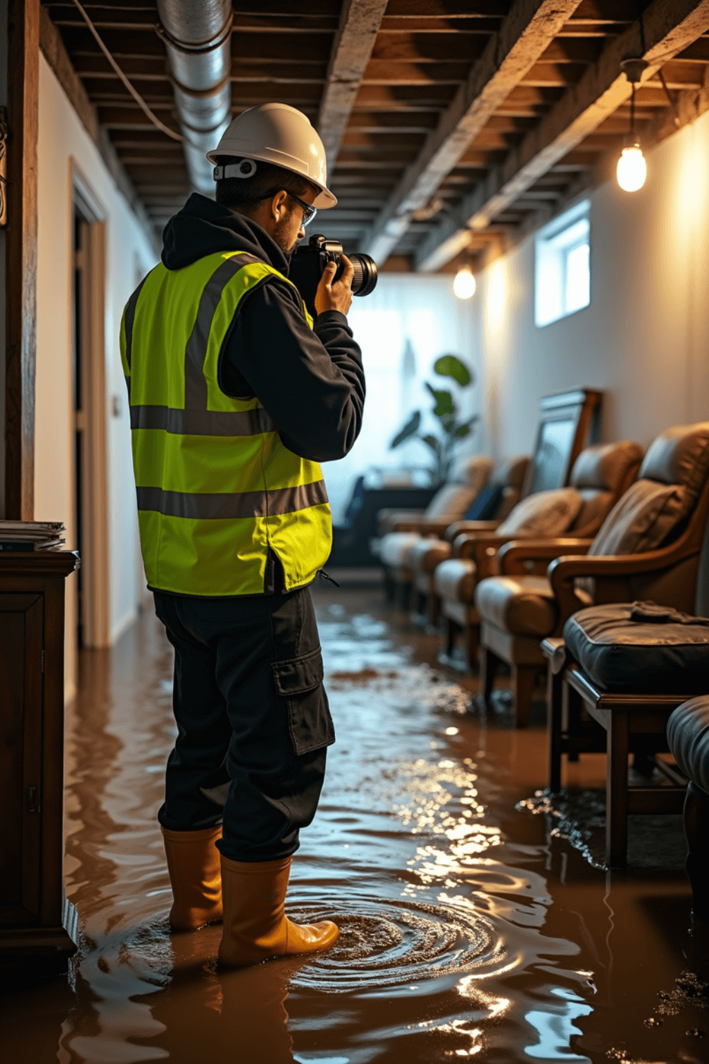 Flood water inspection in Nevada basement